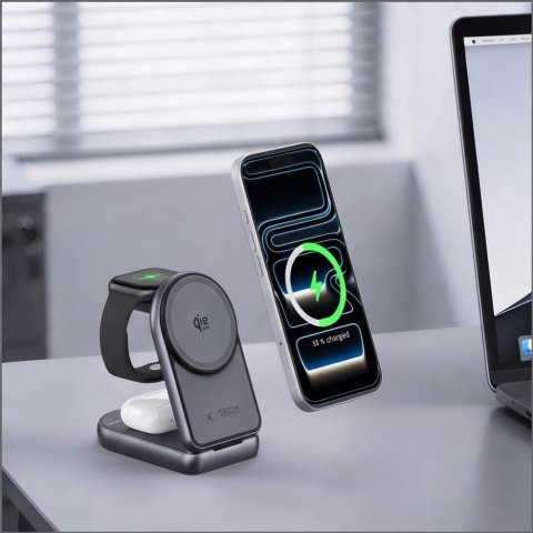 TECH-PROTECT A53 3IN1 MAGNETIC MAGSAFE WIRELESS CHARGER 25W QI2.2 DARK GREY
