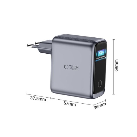 TECH-PROTECT POWERVISION NC100W-GAN 3-PORT NETWORK CHARGER PD 100W / QC3.0 DARK GREY