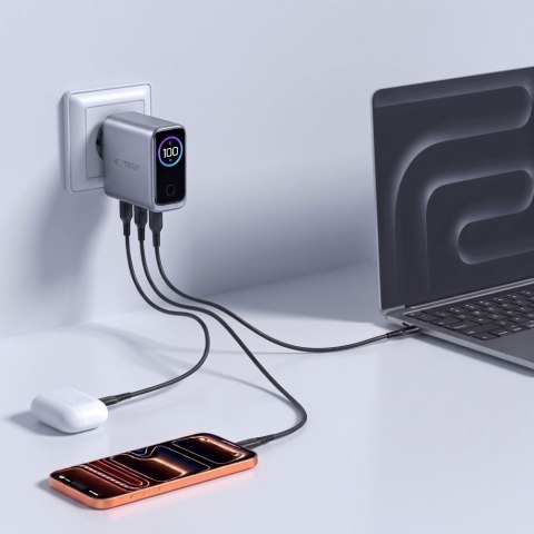 TECH-PROTECT POWERVISION NC100W-GAN 3-PORT NETWORK CHARGER PD 100W / QC3.0 DARK GREY