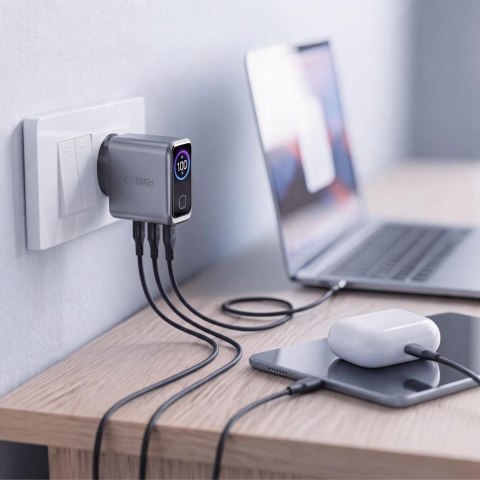 TECH-PROTECT POWERVISION NC100W-GAN 3-PORT NETWORK CHARGER PD 100W / QC3.0 DARK GREY
