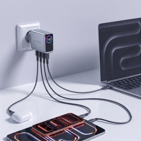 TECH-PROTECT POWERVISION NC140W-GAN 4-PORT NETWORK CHARGER PD 140W / QC3.0 DARK GREY