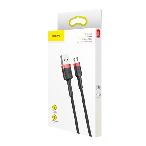 Baseus Cafule Cable wytrzymały nylonowy kabel przewód USB / micro USB QC3.0 1.5A 2M czarno-czerwony (CAMKLF-C91)
