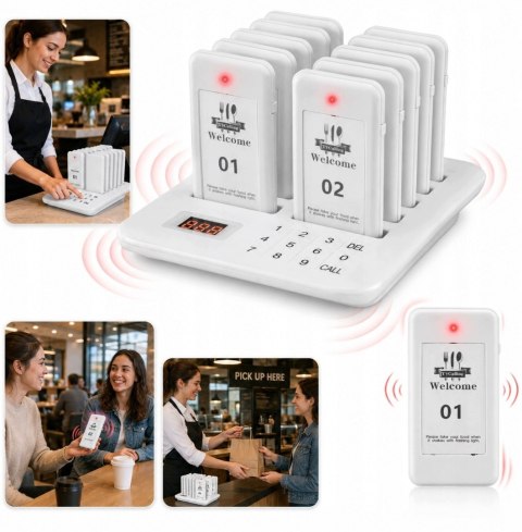 Bezprzewodowy system przywoławczy klientów restauracji 10 pagerów 700m