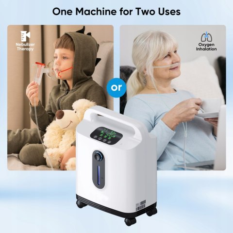 Koncentrator domowy domowy 1-8 l/min, do 93% nebulizacja, timer, na kółkach