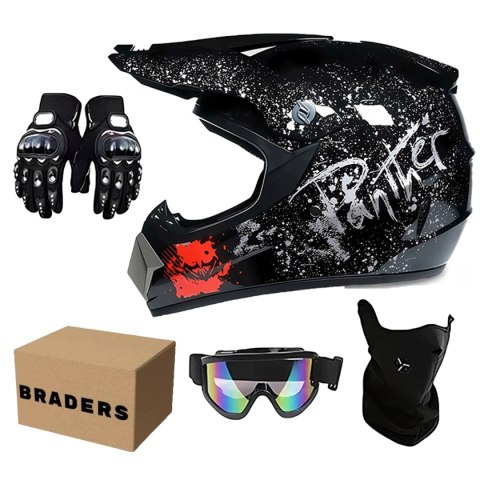 Zestaw dziedzięcy kask crossowy Enduro + gogle + rękawice + maska BRADERS