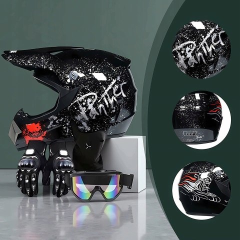 Zestaw dziedzięcy kask crossowy Enduro + gogle + rękawice + maska BRADERS