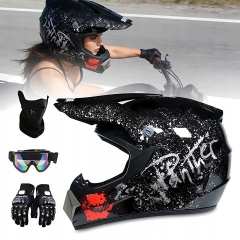 Zestaw dziedzięcy kask crossowy Enduro + gogle + rękawice + maska BRADERS