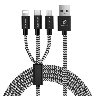 Kabel nylonowy 3w1 Dux Ducis K-ONE USB - micro USB / Lightning / USB-C 2.4A 1,2M czarny