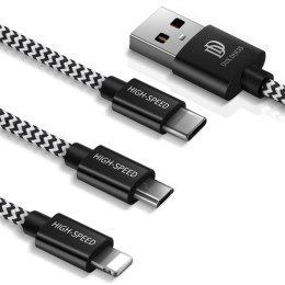 Kabel nylonowy 3w1 Dux Ducis K-ONE USB - micro USB / Lightning / USB-C 2.4A 1,2M czarny
