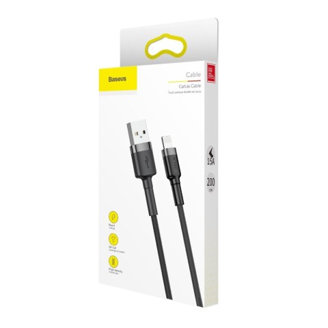 Baseus Cafule Cable wytrzymały nylonowy kabel przewód USB / Lightning QC3.0 1.5A 2M czarno-szary (CALKLF-CG1)