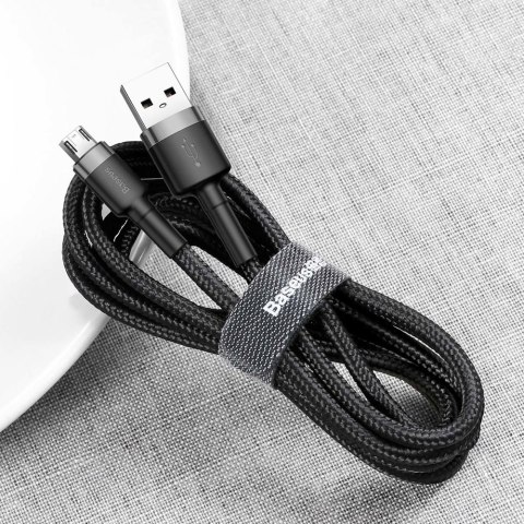 Baseus Cafule Cable wytrzymały nylonowy kabel przewód USB / micro USB QC3.0 2.4A 0,5M czarno-szary (CAMKLF-AG1)