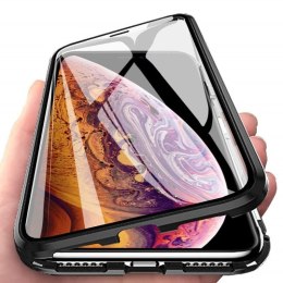 Magnetyczne etui 360 pokrowiec na przód i tył z wbudowanym szkłem do iPhone XR czarno-przezroczysty