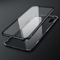 Magnetyczne etui 360 pokrowiec na przód i tył z wbudowanym szkłem do iPhone XR czarno-przezroczysty